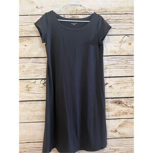Eileen Fisher Sz medium dark gray Cap Sleeve Ballet Neck Tshirt Dress organic co